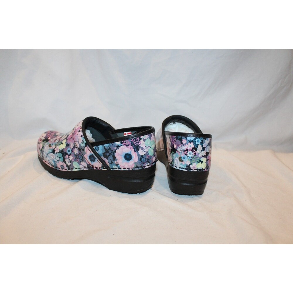 SANITA PATENT LEATHER SLIP ON FLORAL CLOGS PINK BLUE PURPLE BLACK SZ EU 38 - Picture 5 of 8